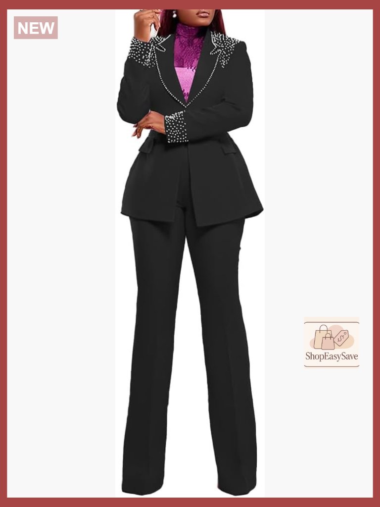 Women's 2 Piece Suit Set Business Casual Blazer Wide Leg Pants Work Outfit